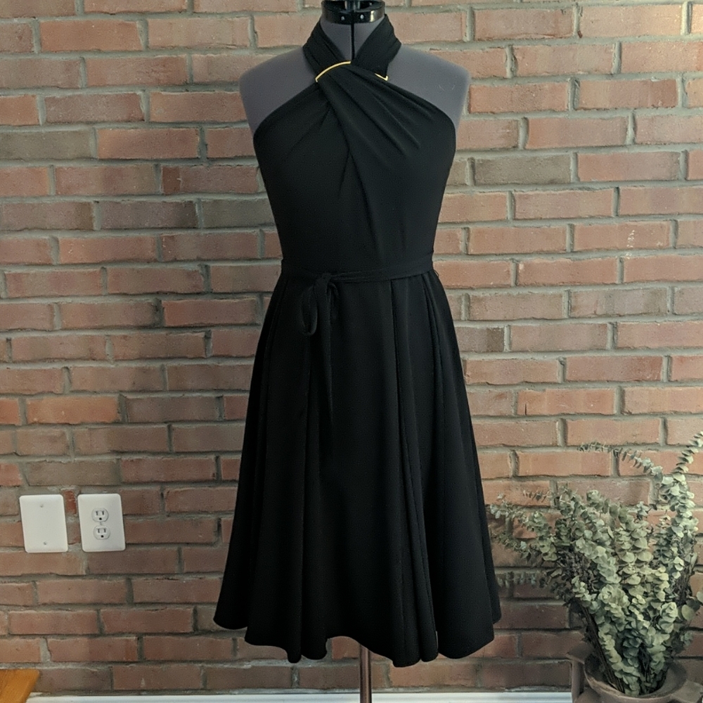 Halston Heritage Cross Halter Neck Crepe Dress - 6